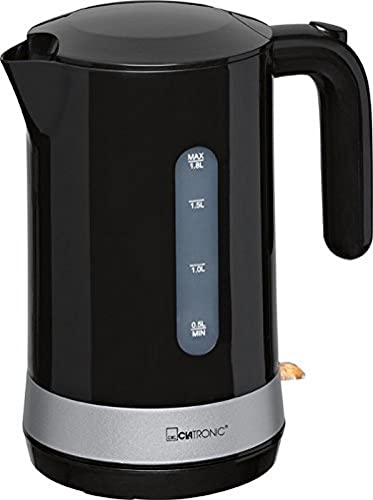 Clatronic Wasserkocher 1,8L mit verdecktem Edelstahlheizelement | Kettle mit herausnehmbarem Kalkfilter & verriegelbaren Deckel | Einhandbedienung | 2200W | Wasserkocher schwarz | WK 3452