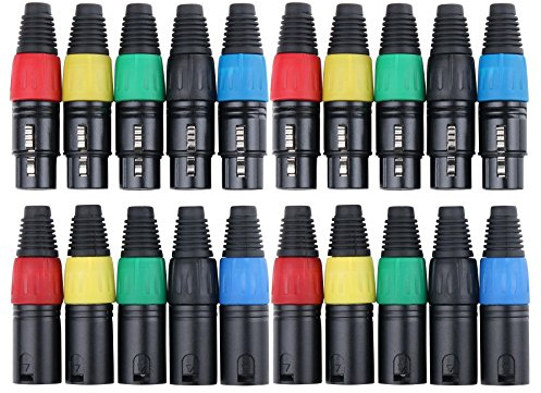 Pronomic Steckerset XLR-Female/Male 2x10Stk. color, Ausführung: 3-polig | Stecker farbig kodiert, Verriegelbar, Spezielles Gehäuse-Design für optimale Griffigkeit, Stabiles Druckguss-Gehäuse