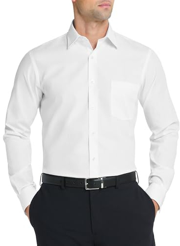 Van Heusen Men's Dress Shirt Fitted Poplin Solid, White, 14.5 Neck 32-33 Sleeve