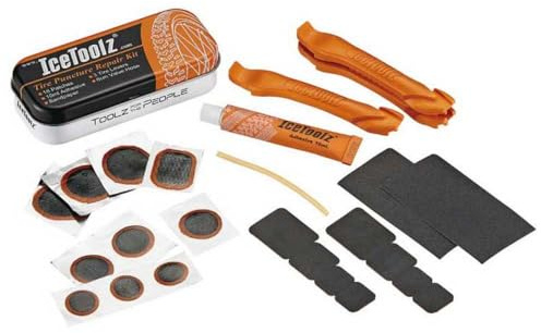 IceToolz Bicycle Tire Puncture Repair Kit | Patch Tool Road Emergency | Orange Tin Box