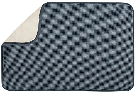 iDesign iDry Tapete de cocina, alfombrilla escurreplatos extragrande y fina de poliéster para un secado de platos rápido, gris estaño/marfil