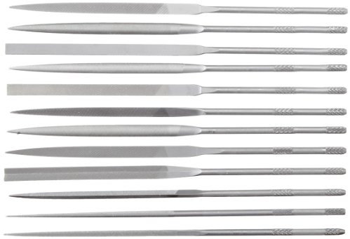 Nicholson 12 Piece Needle File Set with Handles, Swiss Pattern, Double Cut, #0 Coarseness, 5-1/2 Length