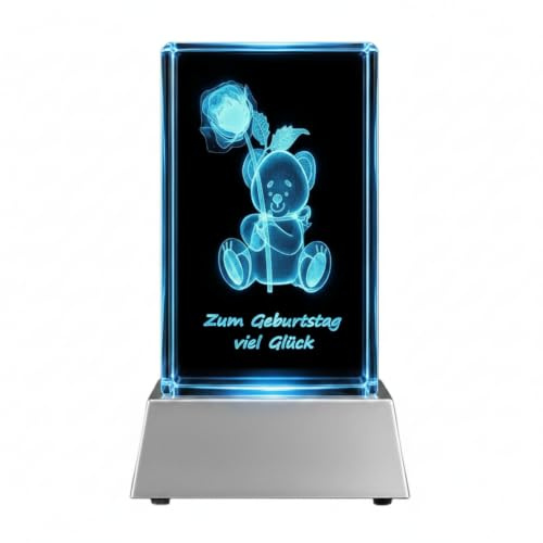 Kaltner Präsente Stimmungslicht - Das perfekte Geschenk: LED Kerze/Kristall Glasblock / 3D-Laser-Gravur Glückwunschkarte/Geburtstagskarte/Zum Geburtstag viel Glück/Geburtstagsgeschenk