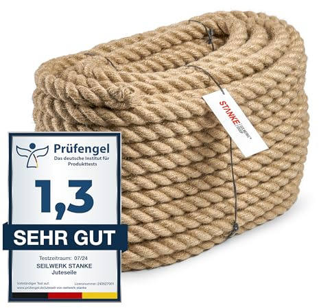 Seilwerk STANKE Juteseil Naturfasern gedreht Tauwerk Hanf Jute Tau Seil Tauziehen Absperrseil Handlauf 12mm 10m