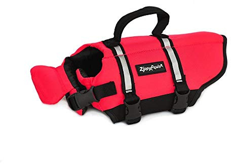 ZippyPaws Adventure Life Jacket - Red - M – Dog Clothing – Hundeschwimmweste, Auftriebshilfe für Schwimmen & Bootfahren, gepolsterter Griff zum schnellen Sichern – Rot