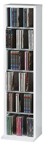 VCM Holzregal stehend | platzsparender CD Schrank für 102 CDs oder 36 DVDs | Maße: H. 92 x B. 21 x T. 20 cm | Elegantes DVD Regal stehend | Blu-Ray Regal | CD Regal - Elementa