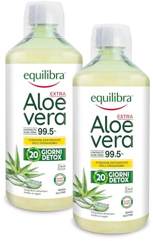 Equilibra Aloe Vera da Bere, 100% Pura Polpa di Aloe, 2x1000 ml per 40 Giorni, Azione Depurativa e Lenitiva, Senza Zuccheri, con Polisaccaridi, Da Bere Puro o Diluito in Acqua