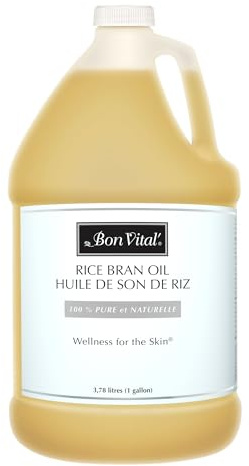 Bon Vital' Rice Bran Oil, 100% Pure and Cold Pressed Carrier Oils for Diffusers, Professional Massage Oil, Best Beauty Secret for Soft & Smooth Skin, Moisturizer, 1 Gallon Bottle