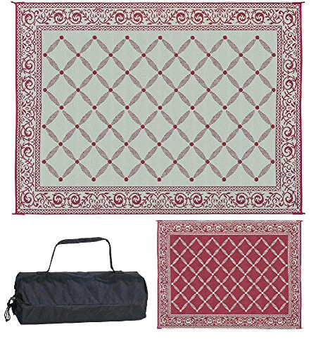 Stylish Camping 119125 Wendematte, Kunststoff-Strohteppich, große Bodenmatte für draußen, Wohnmobil, Terrasse, Hinterhof, Picknick, Strand, Camping, Burgunderrot/Beige