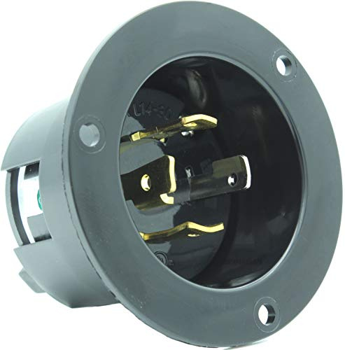 Journeyman-Pro 2715, NEMA L14-30 Flanged Inlet Generator Plug, 30A 125/250 Volt, Locking Receptacle Socket, Black Industrial Grade, Grounding Welding Use 7500 Watts