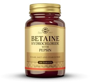 Solgar Betaine Hydrochloride with Pepsin - 100 Tablets | Digestive Support Formula to Aid Stomach Acid Levels & Protein Breakdown - Premium Betaine HCl & Pepsin, Gluten-Free, 100s