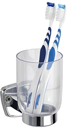 WENKO Zahnputzbecherhalter Mod. Basic eleganter Becher mit Wandhalterung für hygienische Aufbewahrung Maße 8 x 13 x 9 cm Farbe glänzend transparent