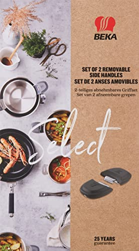 Beka Select Set 2 Anses Amovibles Inox 18/10 & Bakélite - Poignées Poêle Compatible Gamme Select, Evolution et Modulo - Indicateur Sécurité