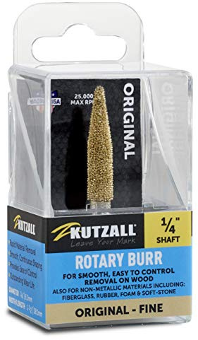 Kutzall Fraise Rotative Conique Original, Axe 1⁄4, Fine - Accessoires pour Bosch, DeWalt, Makita. Carbure de Tungstène Abrasif, 1⁄4 (6.3mm) Dia. de Tête X 1-1⁄2 (38.1mm) de Longueur, T-14G