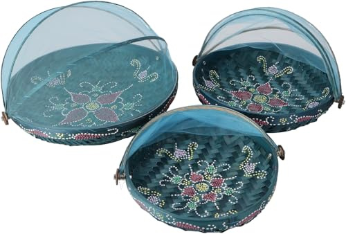 GURU SHOP Fliegenschutz Obstkorb - Türkis/Bemalt, Size:3èr Set