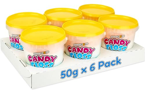 Sweetzone Candy Floss Halal Sweets Tub 50g x 6 Pack, Sweets Bulk, Retro Sweets, Cotton Sweets, Sweet Box, Bulk Sweets, Candy for Sweet Bags, Sweet Tub Delight, Bulk Candy