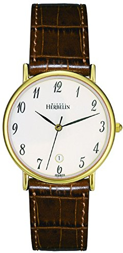Michel Herbelin Herr analog schweizisk kvartsrörelse klocka med läderrem 12443P28MA