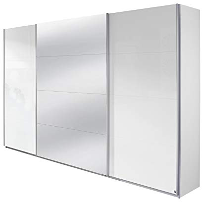 Rauch Möbel IMPOSA, Schwebetürenschrank, Hochglanz Weiß, Breite 315 cm | Kleiderschrank mit Schwebetüren, Schiebetüren, 3-türig, mit Spiegel, für Schlafzimmer, Kinderzimmer, Wohnzimmer, Garderobe