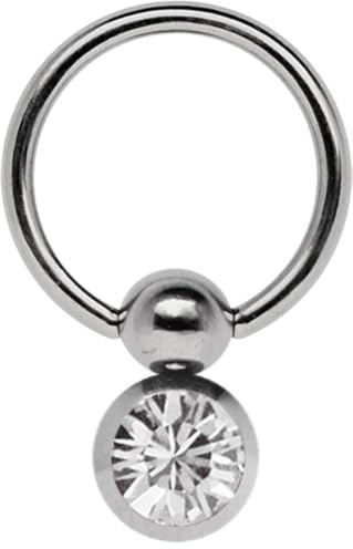 Titan Piercing Ring mit Doppel-Klemmkugel und 8 mm Stein