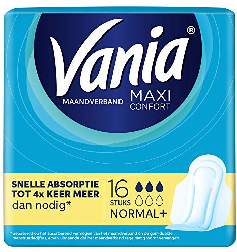 Vania – Serviettes Hygiéniques Maxi Normal (16 pièces avec ailettes) – Serviettes à absorption rapide haute tolérance – Protection périodique avec forme anatomique et 4 barrières protectrices