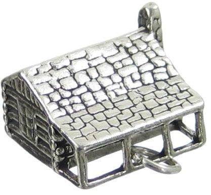 Grande breloque en argent sterling pour cabane en rondins .925 x 1 Cabanes breloques de huttes