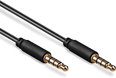 Goobay 63832 Cavo di Collegamento Audio AUX, Stereo da 3.5mm e 4 Pin, Slim, CU, Nero, 3m Lunghezza del Cavo