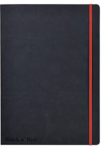 Oxford Black n' Red svart hård bakficka affärsdagbok, linjerad med numrerade sidor plus elastisk rem och bakficka 144 sidor Enda A4 Svart och röd
