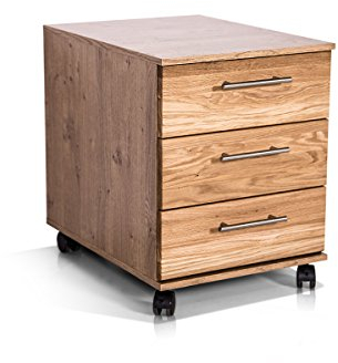 moebel-eins Office Four Rollcontainer, Material Teilmassiv, Wildeiche teilmassiv