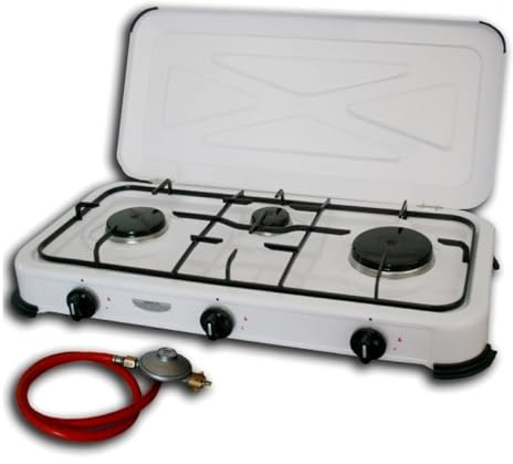 Hochwertiger 3 flammiger Camping Gaskocher Campingkocher/Lieferung inklusive 80cm Anschlussschlauch und Druckminderer!