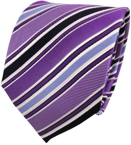 TigerTie Designer Seidenkrawatte in violett lila blau dunkelblau weiß gestreift