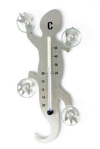 HAB & GUT -TG001- Edelstahl- Fenster - Thermometer Gecko Edelstahl Nirosta, 14 cm mit 4 starken Saugnäpfen zur Befestigung innen/außen