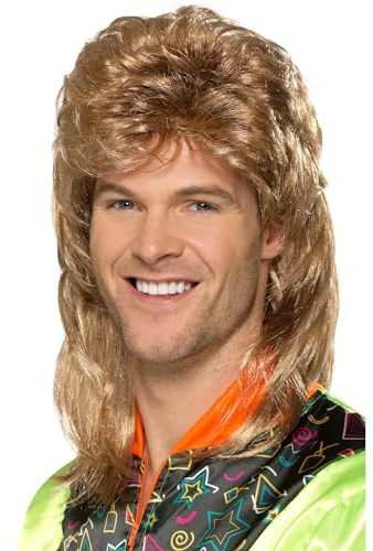 Smiffys Vokuhila Perücke, Braun mit blonden Highlights Halloween