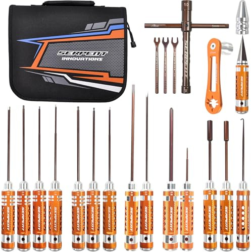 Serpent RC Car Toolset for Offroad (20pcs), RC Tool Kit, Allen Wrench, Flat Head Screwdriver, Ball Driver HEX Wrench, Phillips Screwdriver, NUT Driver, Exhaust Spring/Caster Clip Remover