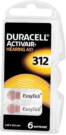 Duracell Activair Hearing Aid - Easy to insert * * easy Tab Hearing Aid Batteries Zinc Air Mercury Free Batteries/TYPE 312 6er Pack Manufacturer: DURACELL
