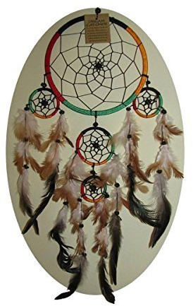 Simandra Original handgefertigter Traumfänger – hängender Dreamcatcher aus natürlichen Materialien handgefertigt ca. 50 cm lang, Durchmesser größter Ring 16 cm