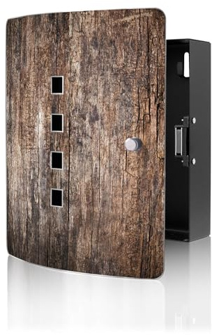 banjado Design Schlüsselkasten aus Edelstahl für 10 Schlüssel - Schlüsselschrank zur Schlüssel Aufbewahrung 24 x 21,5 x 7cm groß mit praktischem Magnetverschluss - Motiv Altes Holz