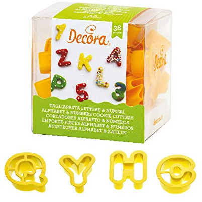 DECORA, 0255084 Kit de Cortadores de Letras y Números Pequeños 2 X H 1,6, El Kit Ideal para Crear Decoraciones en Pasta de Azúcar o Goma, Hecho en Italia, Paquete de 36 piezas.