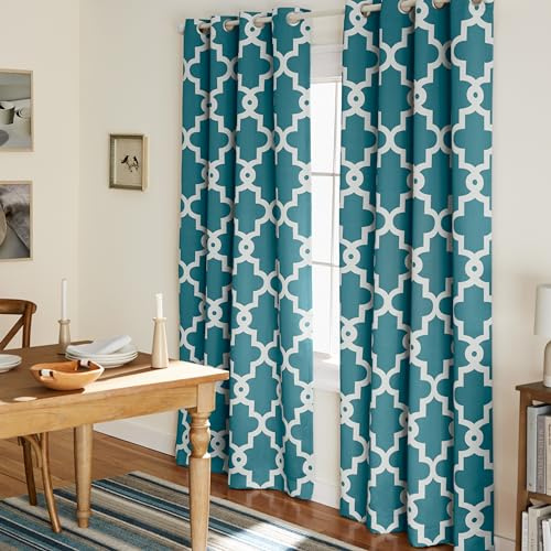 Exclusive Home Curtains Ironwork Woven Blackout Grommet Top Panel Pair, Teal, 52x108, 2 Piece