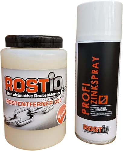 Rostio Rostentferner Gel 1 Liter | Entroster Plus Zinkspray 400 ml Set | Zinklamellenbeschichtung | Zinklamellenspray