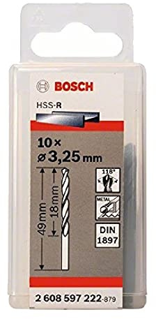 Bosch Professional Karosseriebohrer HSS-R rollgewalzt (10 Stück, Ø 3,25 mm), Gesamtlänge in mm: 49