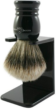 Edwin Jagger 1EJ256SDS Blaireau De Rasage Traditionnel En Poils De Blaireau Imitation Ébène Avec Support Pour Savon Ou Crème À Raser Pour Hommes Et Femmes (Moyen)