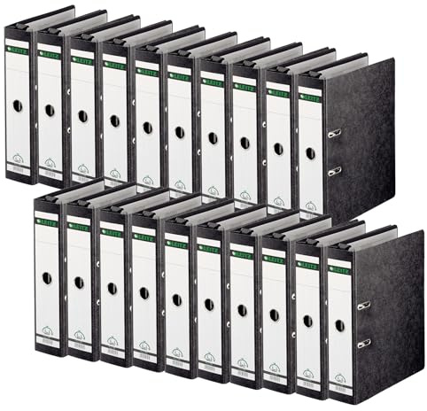 Leitz Qualitäts-Hängeordner 180°, A4, 20er Pack, Schwarz, 8 cm Rückenbreite, passend für Verwendung im Hängezug, Einband aus Hartpappe, 18210000