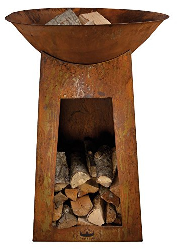 Jet-Line Design Feuerstelle Cambridge Firebowl 100 cm Terrassenofen XXL Feuerkorb Feuerschale Rostoptik für Garten Terrasse Outdoor mit Holzspeicher