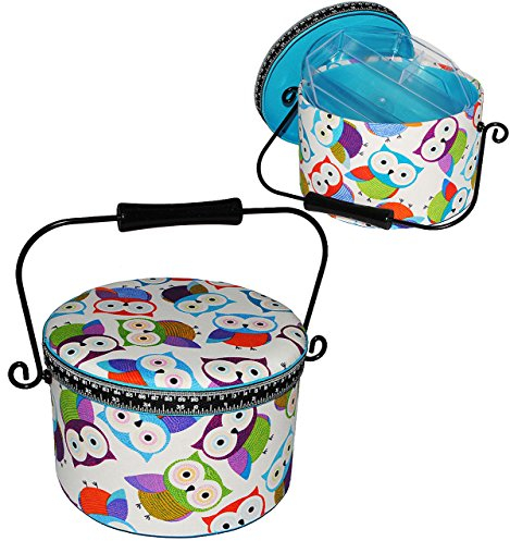 alles-meine.de GmbH 2 TLG. Nähkorb XL groß RUND - mit Eulen bunt - mit Metallhenkel - Nähkasten -Nähkästchen Handarbeitskorb/leer Eule