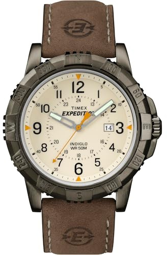 Timex Men's T49990 Expedition Rugged Metal Brown/Natural Leather Strap Watch
