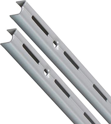 Rieles de pared para soportes para estantes, 2 x rieles, 1 filas/2 filas | color blanco/plateado | 11053 ángulo