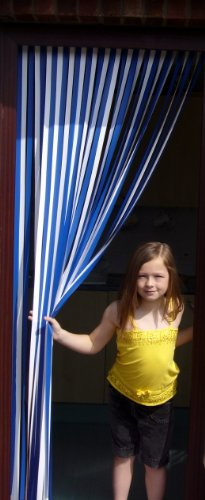 Holland Plastics Original Brand Slat Type Curtain/Fly Blind with Pair of Self Adhesive Hooks for Upvc Doors 'Blue/White'
