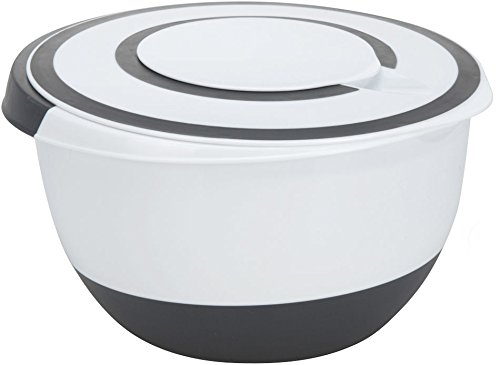 Cuenco para mezclar de plástico con tapa antisalpicaduras, 5 litros, ensaladera con apertura para agitación, cuenco con base antideslizante, apto para lavavajillas