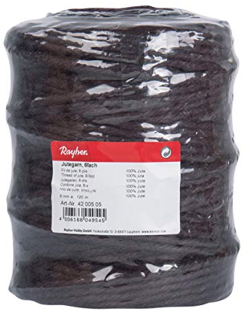 Rayher 4200505, spago in juta rocchetto, trama a 6 fili, diametro 6 mm, 120 m, Marrone scuro