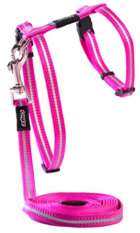 Rogz Reflektierendes Nylon-Katzenleine und -Geschirr, ausbruchsicher für Spaziergänge und voll verstellbar, passend für die meisten Rassen, Pink